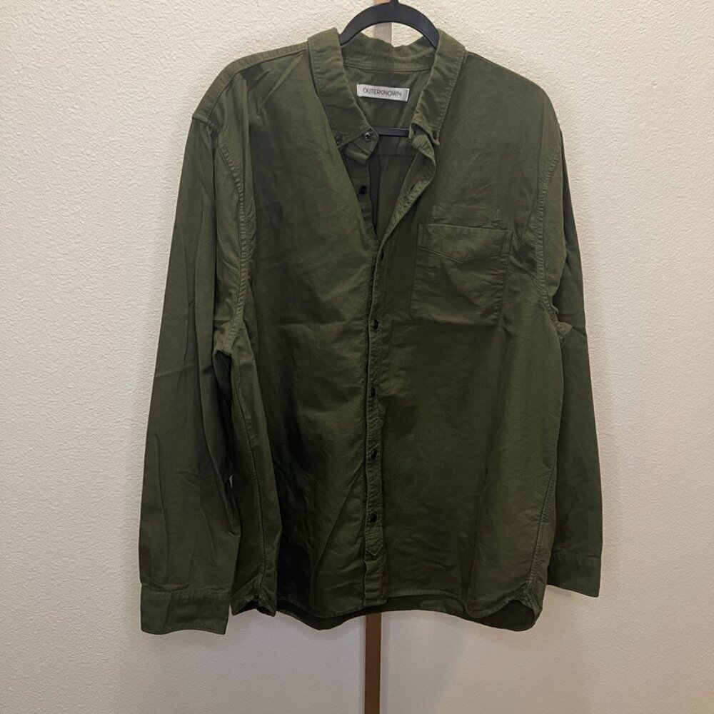 Outerknown The Artist Oxford Long Sleeve Button Down Shirt - Green Size XXL
